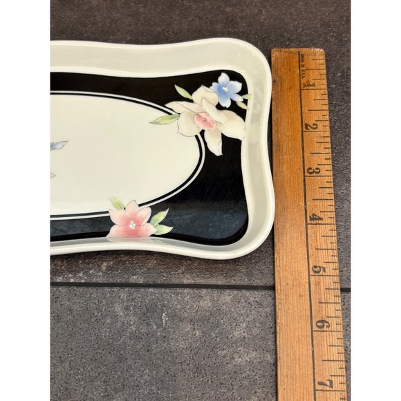 Andrea by Sadek Porcelain Vanity Set Tray and 2 Picture Frames Floral Black 7208 - Picture 3 of 11